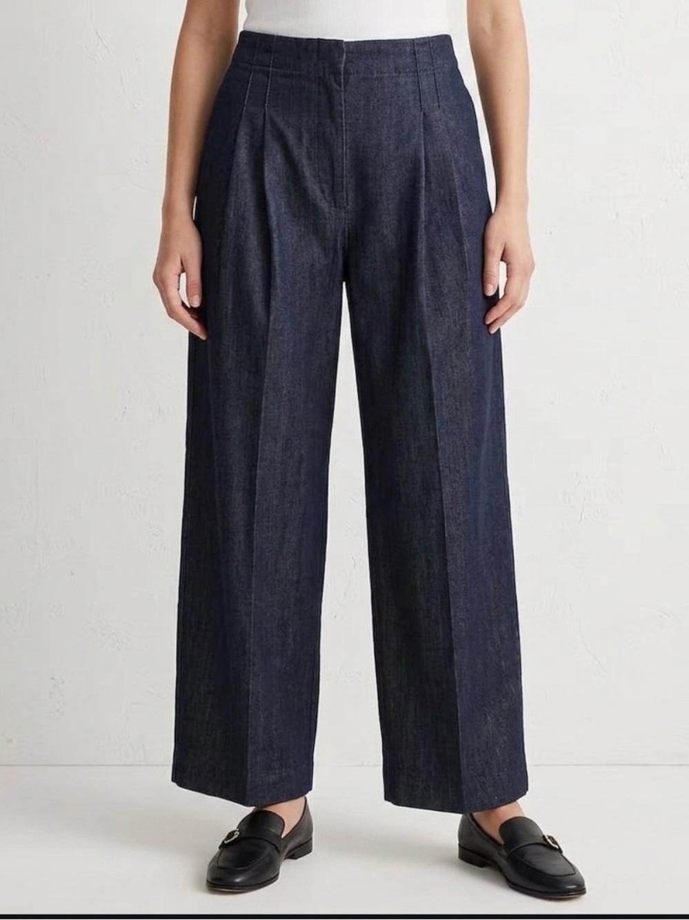 ZARA Pleated Wide Leg Denim Pants Jeans Dark Indigo Blue Women's Size 6